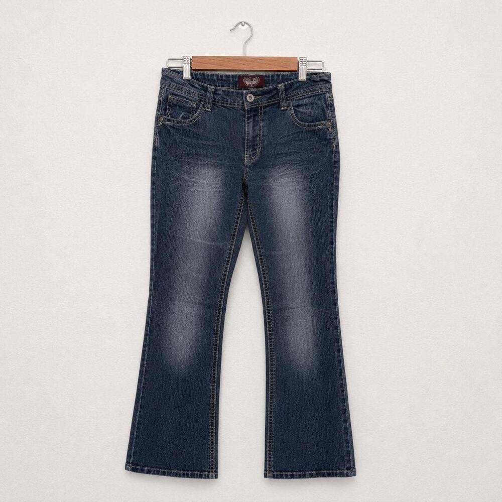 y2k angels dark wash flare jeans